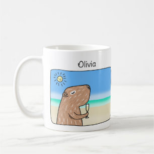 Cute Capybara die op het strand op naam staat Koffiemok