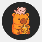 Cute Capybara Drinking Bubble Tea And Axolotl Kawa Ronde Sticker (Voorkant)