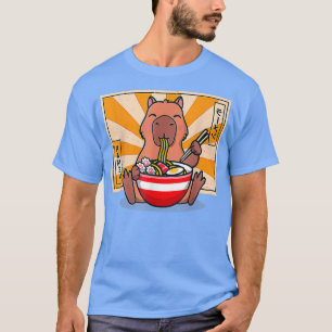Cute Capybara Eating Ramen Funny Animal Anime Mang T-shirt
