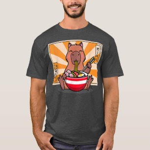 Cute Capybara Eating Ramen Funny Animal Anime Mang T-shirt