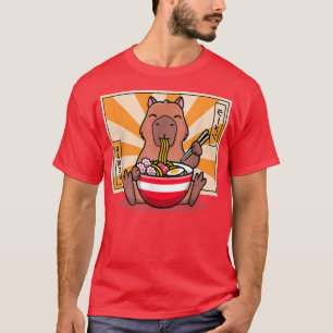 Cute Capybara Eating Ramen Funny Animal Anime Mang T-shirt