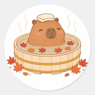 Cute Capybara Herfst Onsen Esdoornblad Sticker