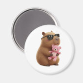 Cute Capybara Hugging Teddy Bear Magnet (Recto/Verso)