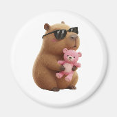Cute Capybara Hugging Teddy Bear Magnet (Devant)