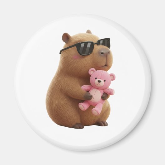 Cute Capybara Hugging Teddy Bear Magnet (Devant)