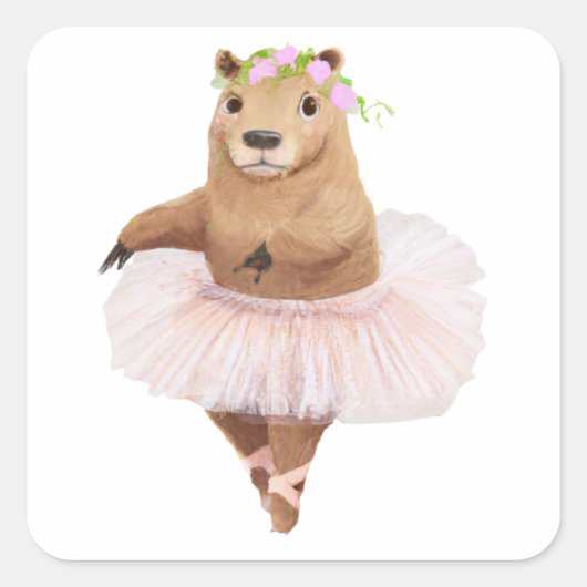 Cute Capybara in Pink Tutu Skirt Vierkante Sticker (Voorkant)