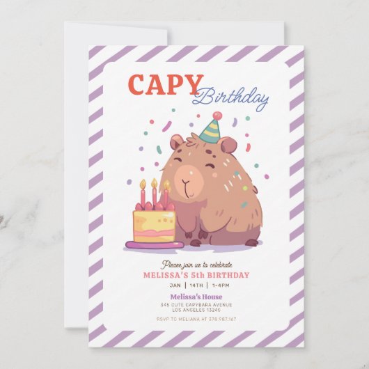 Cute Capybara Invitation d'anniversaire (Devant)
