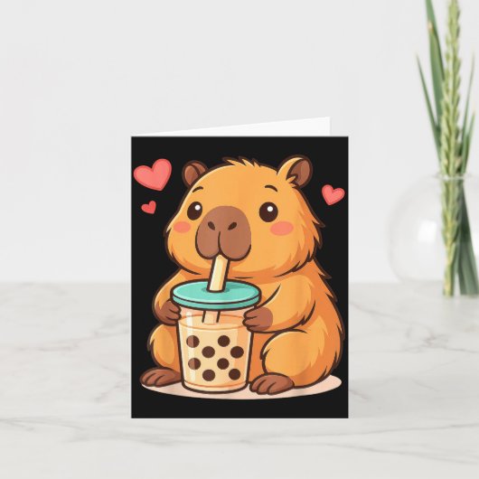 Cute Capybara Kawaii Anime Drinking Bubble Tea Lov Kaart (Voorkant)