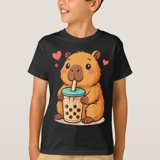 Cute Capybara Kawaii Anime Drinking Bubble Tea Lov T-shirt (Voorkant)