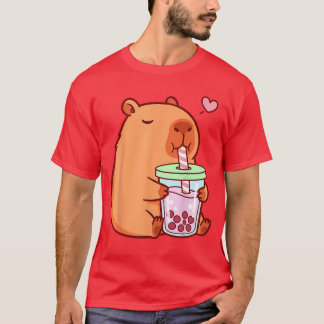 Cute Capybara Kawaii Anime Girls Drinking Bobaea L T-shirt