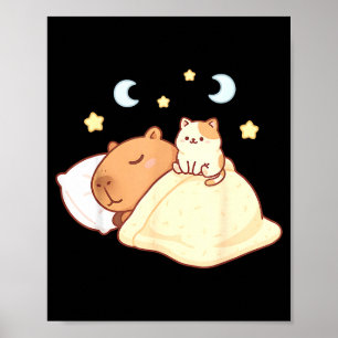 Cute Capybara Kawaii Slaap Pyjama Slaapybara Kat Poster
