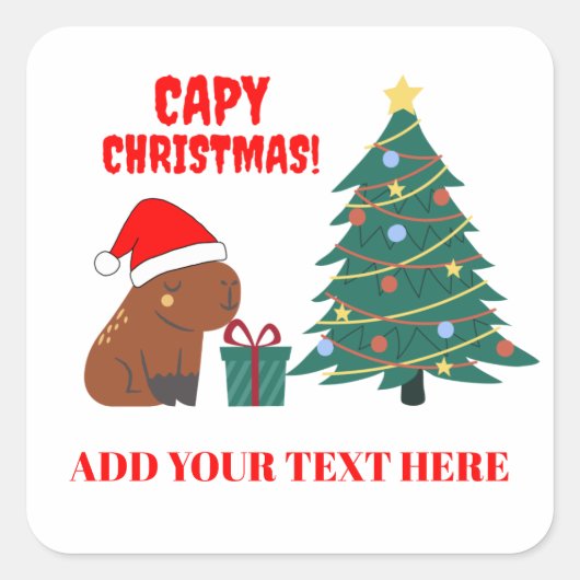Cute Capybara kerstboom Vierkante Sticker (Voorkant)