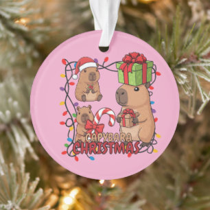 Cute Capybara Kerstlichtjes Feestelijke Feest Roze Ornament