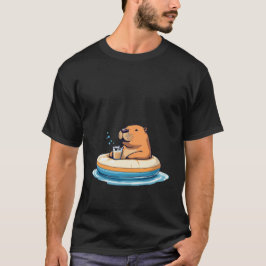 Cute Capybara on pool float drinking bubble tea T-shirt