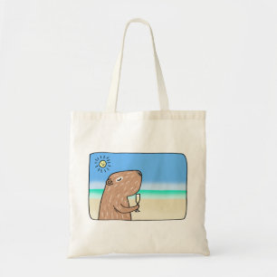 Cute Capybara op Beach Chilling Capybara Tote Bag