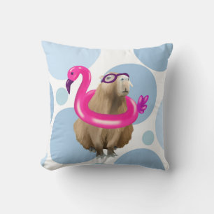 Cute Capybara Pink Flamingo Pool Party Kussen