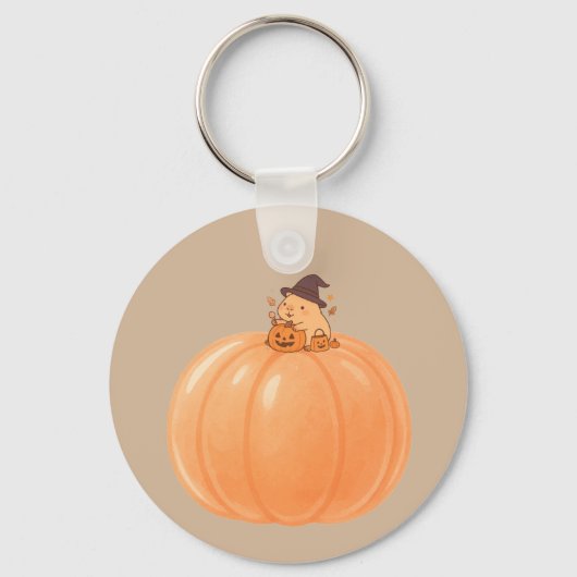 Cute Capybara Pumpkin Halloween Keychain (Voorkant)