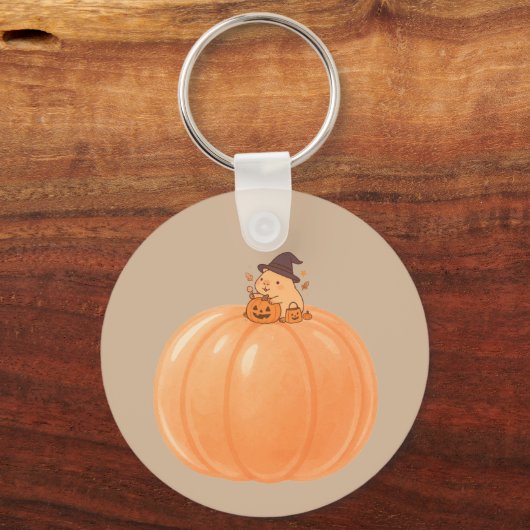 Cute Capybara Pumpkin Halloween Keychain (Achterkant)