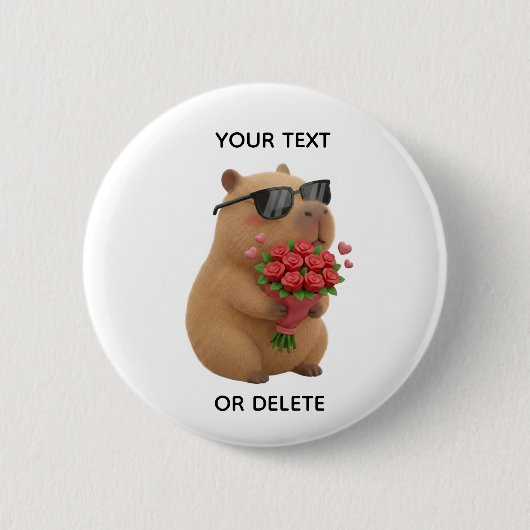 Cute Capybara Rose Bouquet Valentine Pin Button (Voorkant)