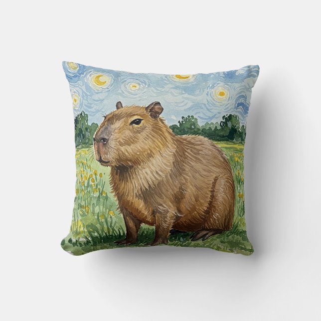 Cute Capybara Starry Nuit Vincent van Gogh Coussin (Recto)