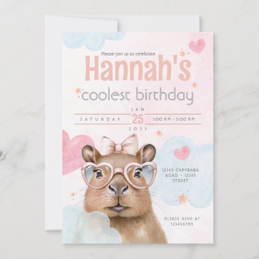 Cute Capybara-Themed Birthday Invitation (Devant)