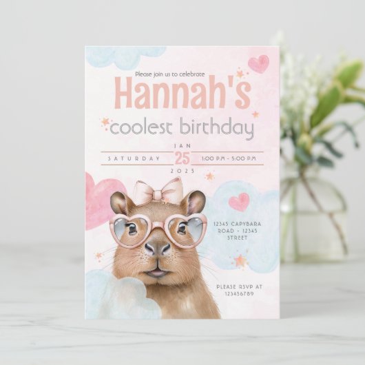 Cute Capybara-Themed Birthday Invitation (Debout devant)