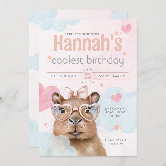 Cute Capybara-Themed Birthday Invitation (Devant / Derrière)