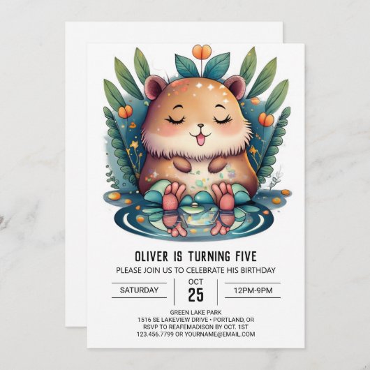 Cute Capybara Wonderland Invitation d'anniversaire (Devant / Derrière)