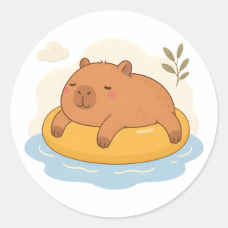 Cute Capybara Zwembad Drijver Zomer Ontspannen Sti Ronde Sticker