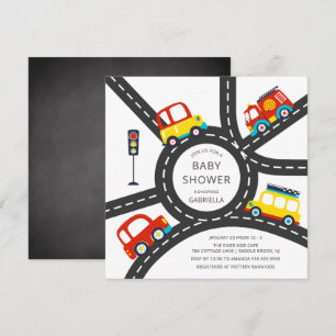 Cute Car Roadway Boys Baby shower Invitation Kaart