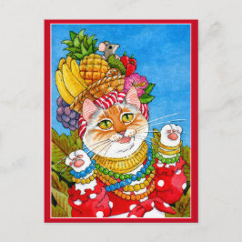 Cute Carmen Miranda cat fantasy briefkaart