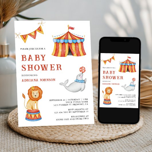 Cute Carnival Circus Baby Shower Kaart