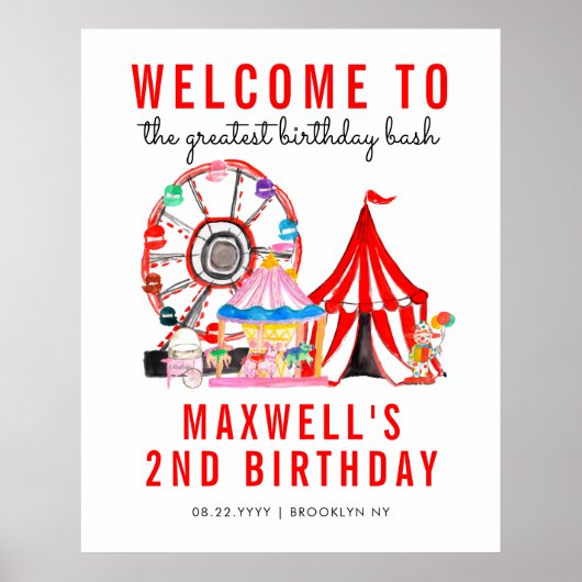 Cute Carnival Circus Show Kind Birthday Po Poster (Voorkant)