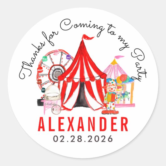Cute Carnival Circus Show Kind Dank u wel Ronde Sticker (Voorkant)