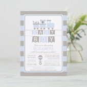 Cute Carriage Bear Boy Baby shower Invitation (Debout devant)