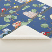 Cute Cars in Town Pattern for Little Boys Blue Sherpa Deken (3/4)