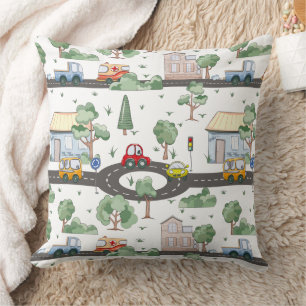 Cute Cars in Town Pattern for Little Boys Kussen