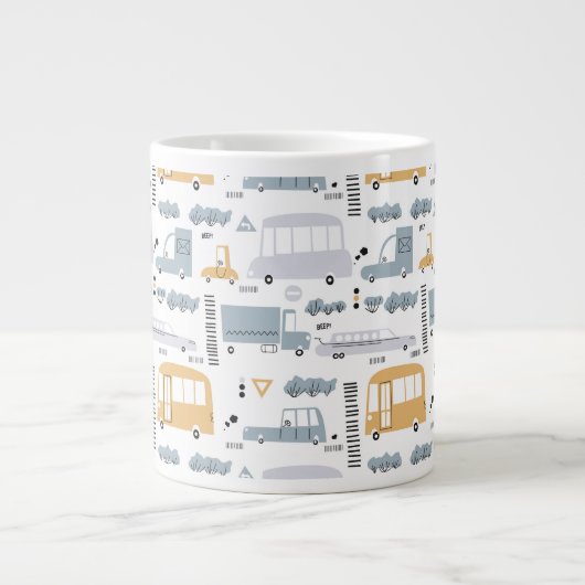 Cute Cars in Traffic Pattern Extra Grote Beker (Voorkant)