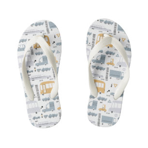 Cute Cars in Traffic Pattern Kinder Teenslippers