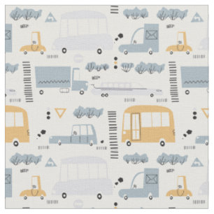 Cute Cars in Traffic Pattern Stof