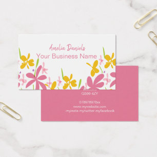 Cute Carte de visite de fleurs rose et jaune