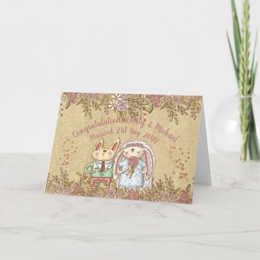 Cute Carte Mariage personnalisée Rabbit Bride Groo (Devant)