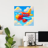 Cute Cartoon Airplane Poster (Thuiskantoor)
