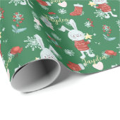 Cute Cartoon Animals Bunny Green Red Custom Cadeaupapier (Rol Hoek)