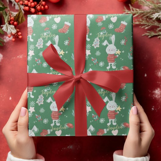 Cute Cartoon Animals Bunny Green Red Custom Cadeaupapier