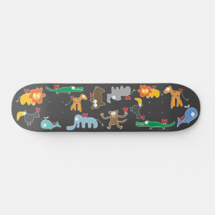 Cute Cartoon Animals Family with Love Hearts Kinde Skateboard