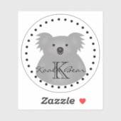 Cute Cartoon Australia Koala Beer Monogram Round Sticker (Vel)