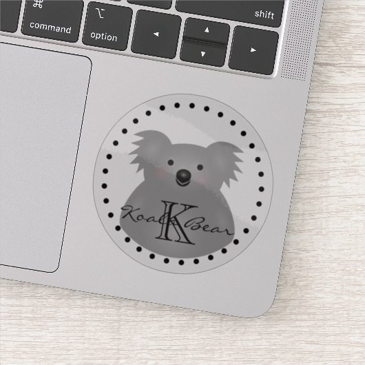 Cute Cartoon Australia Koala Beer Monogram Round Sticker (Detail)