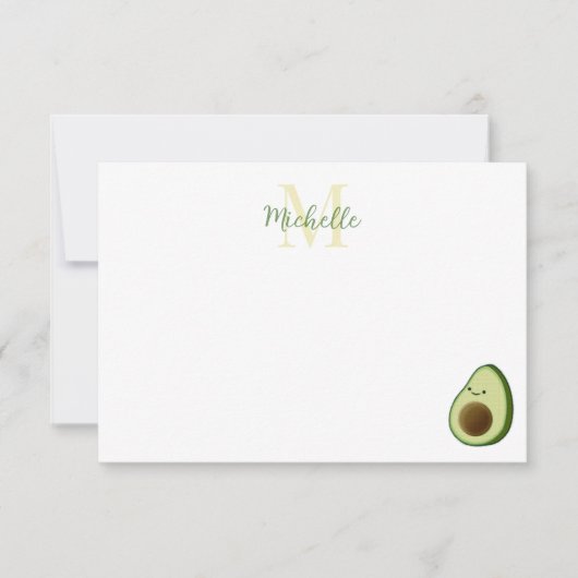 Cute Cartoon Avocado Custom Monogram Notitiekaartje (Voorkant)