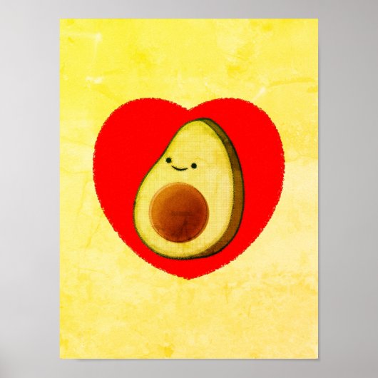 Cute Cartoon Avocado in Red Heart Painting Poster (Voorkant)